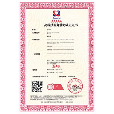 高科技服务能力认证证书